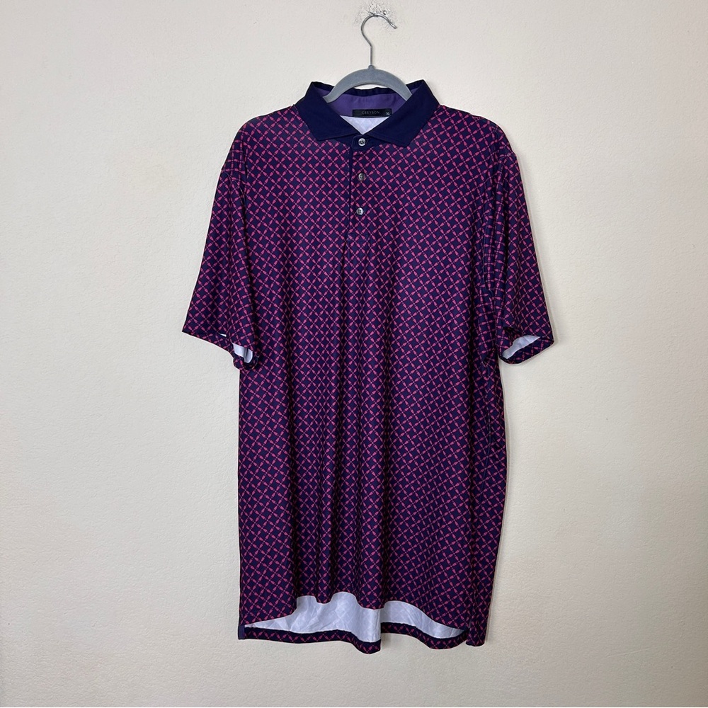 Greyson Men’s Performance Golf Polo geometric shape Size XL pink, blue
